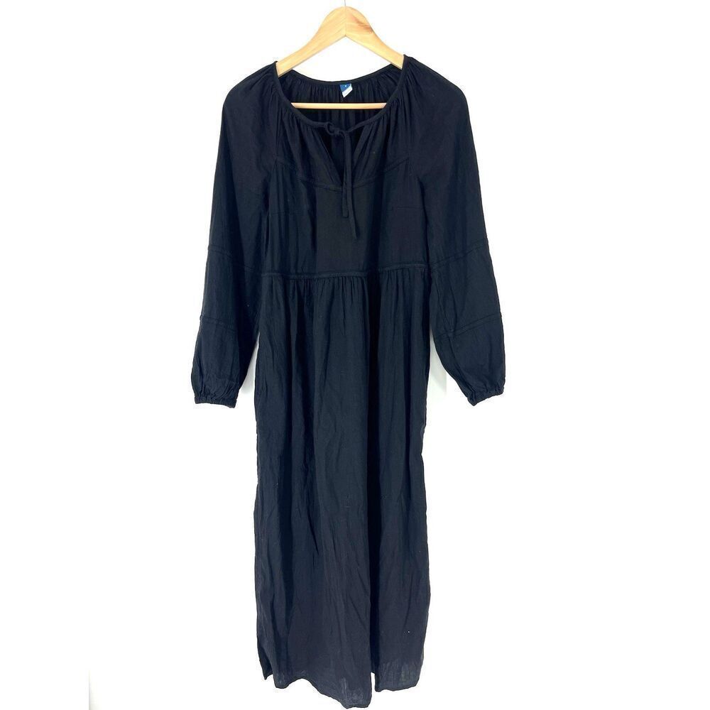 Old Navy Midi Dress Size Small Black Long Sleeve Boho Prairie Peasant Whimsigoth